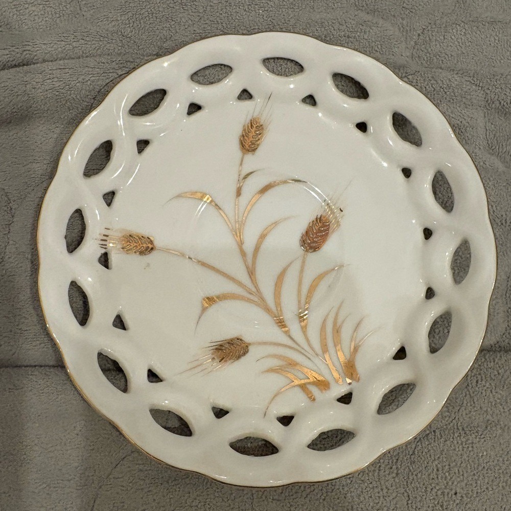 Vintage Lefton Tea Cup and saucer Gold and White Decorative Plate